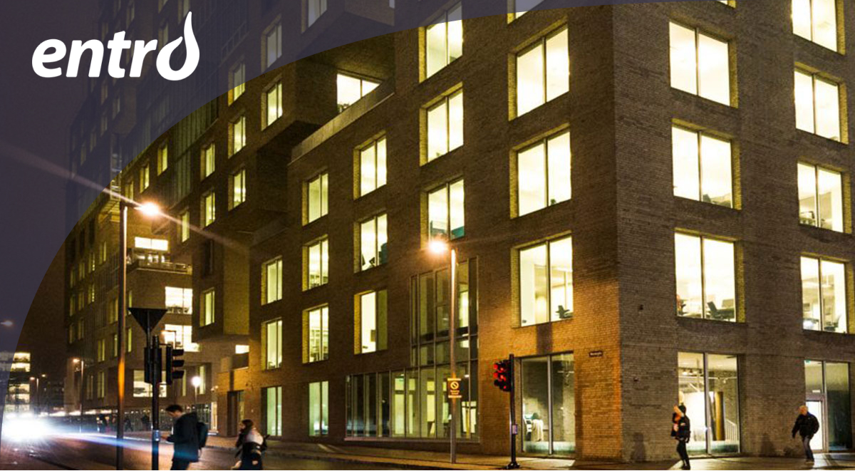 Property complex at night viewed from the street