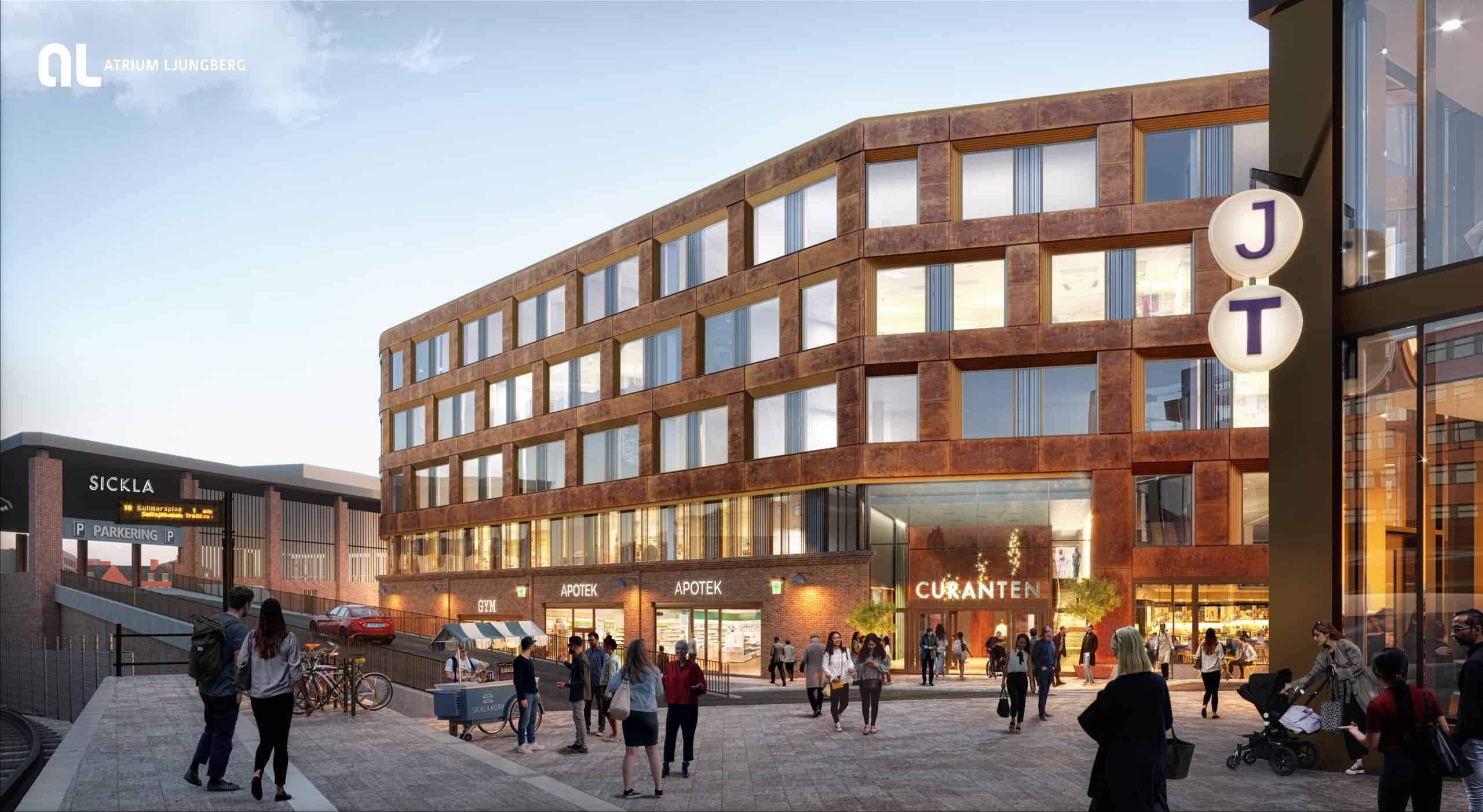 Byggnad med folk i rörelse