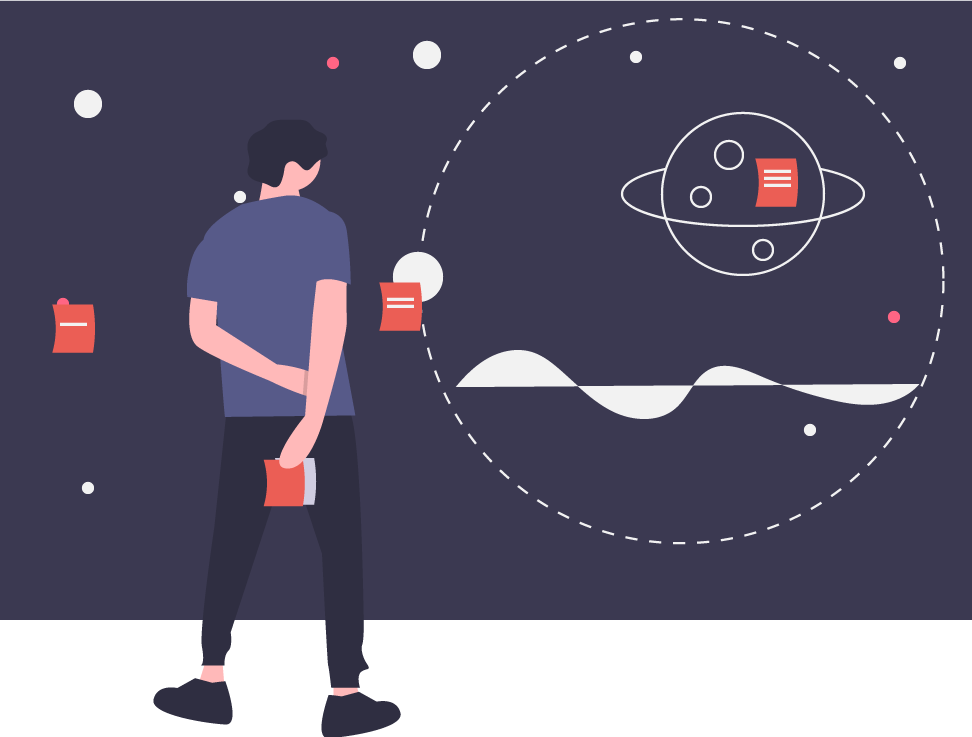 Illustration of person studying space